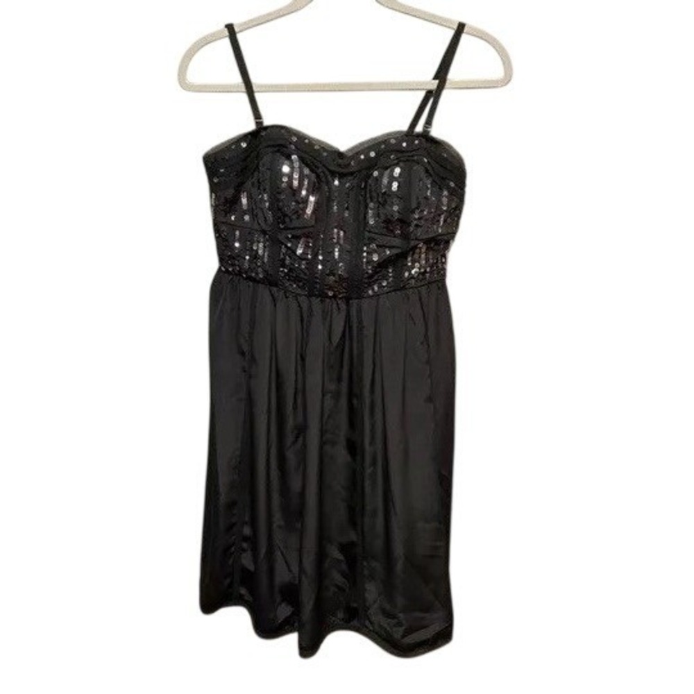 American Eagle Sequin Dress 8 M Black Slip Sweetheart Skater Y2K Glam Party EUC